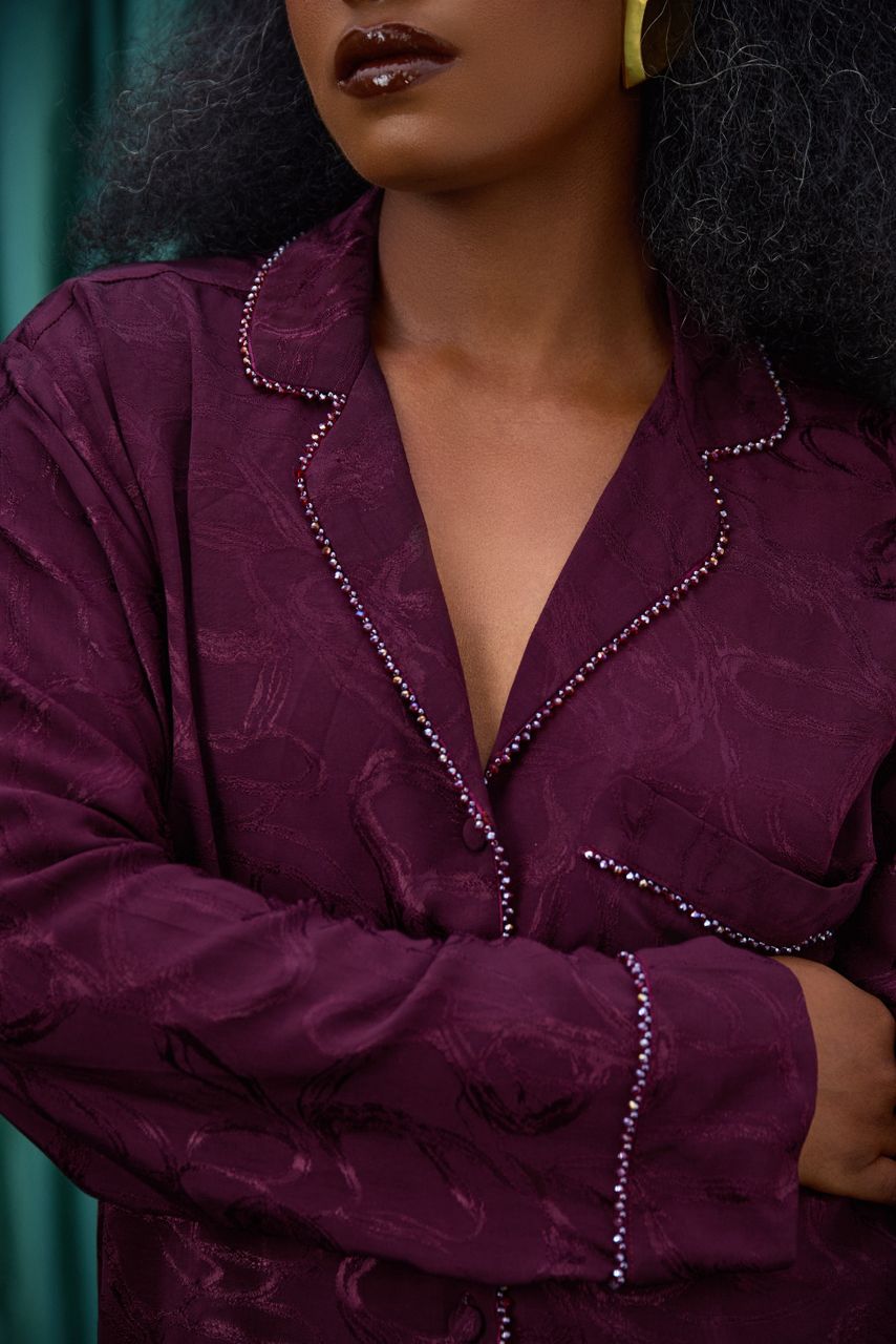 LUMI CRYSTAL-EMBELLISHED PJ SET (Aubergine)