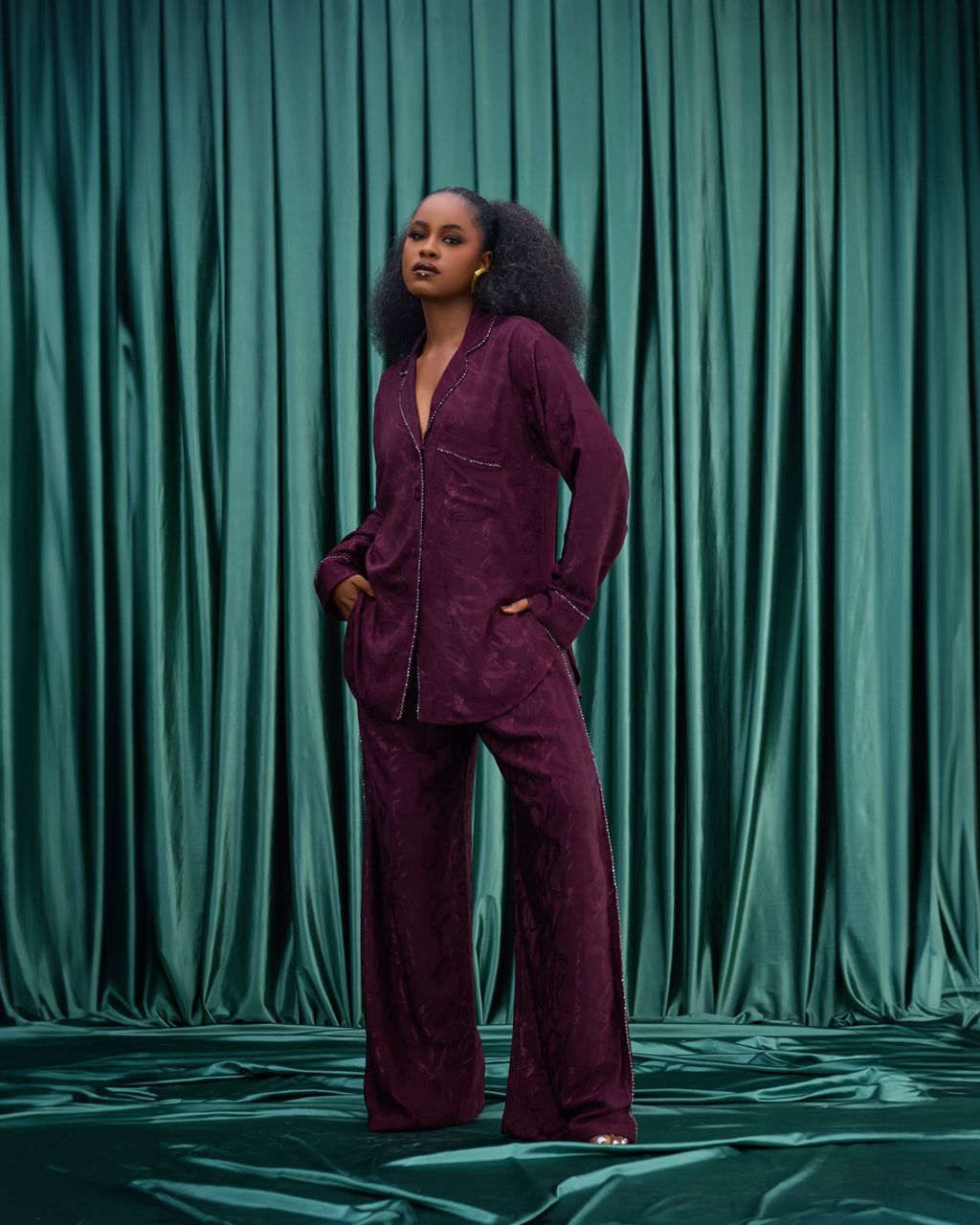 LUMI CRYSTAL-EMBELLISHED PJ SET (Aubergine)
