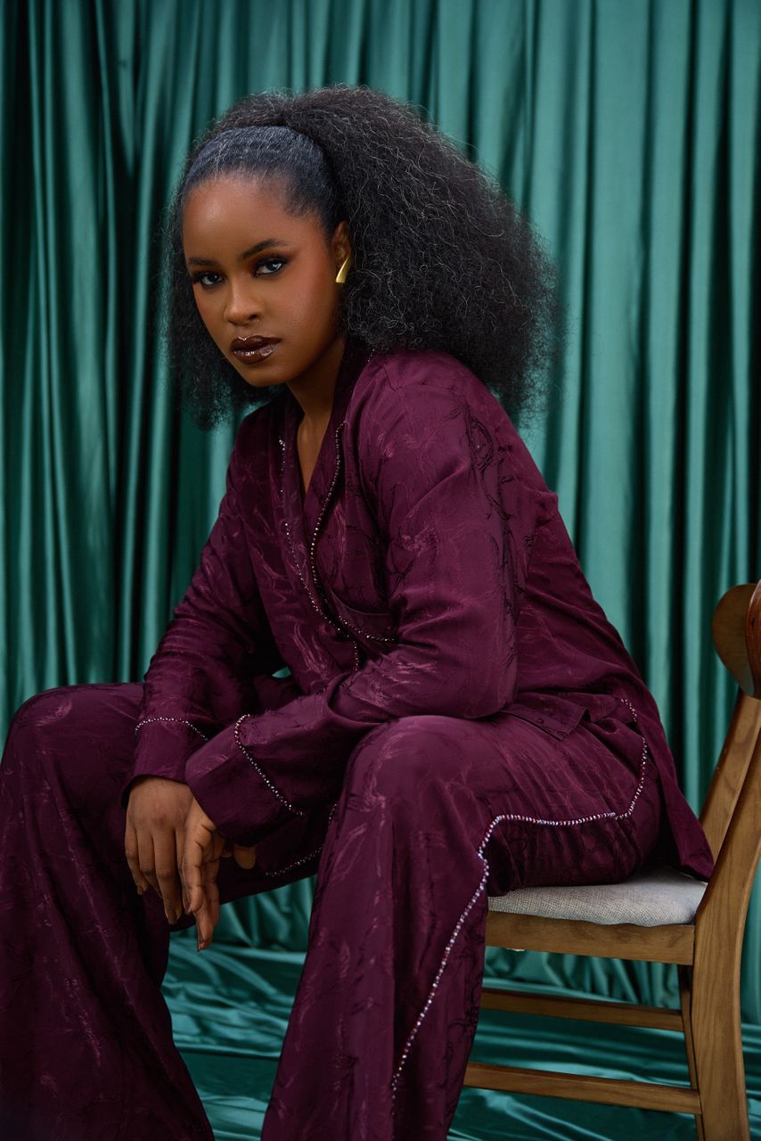 LUMI CRYSTAL-EMBELLISHED PJ SET (Aubergine)